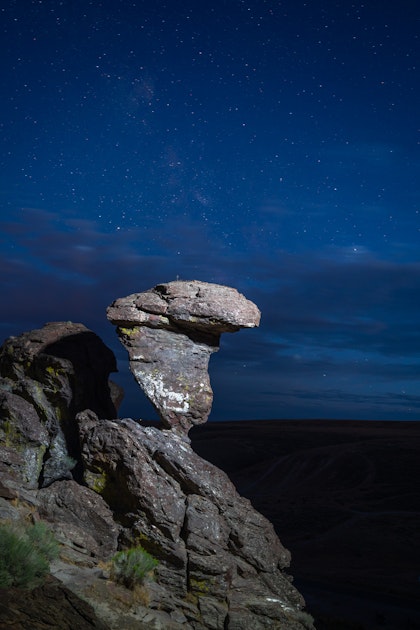 Photograph Balanced Rock at Night, 42.543693,-114.949438