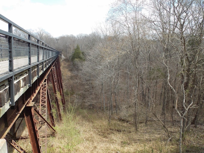 Rail trail bridge ride on Tunnel Hill State Trail.