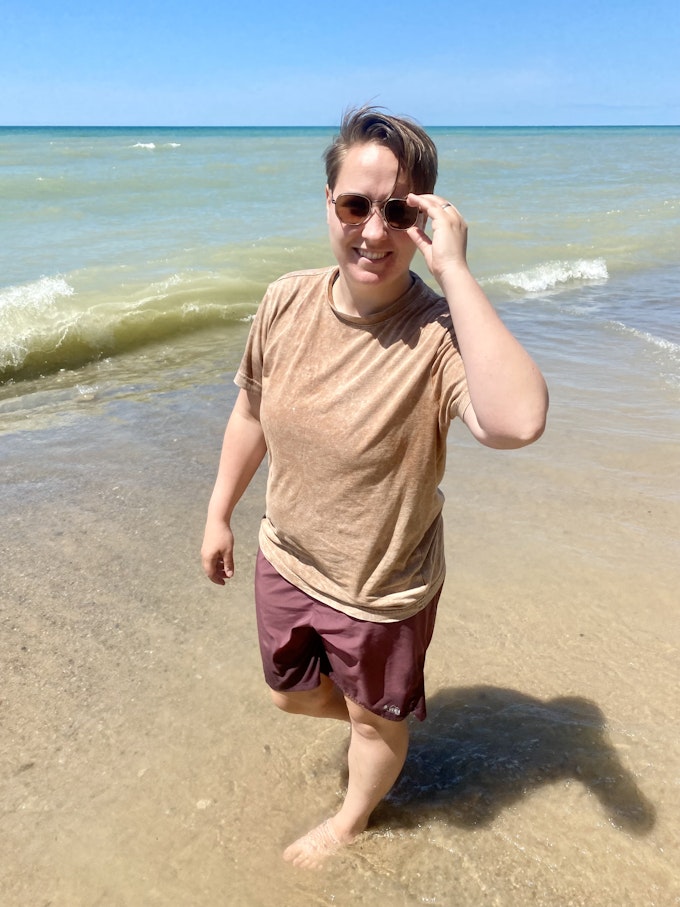 Author Erica Zazo on Lake Michigan in the summertime.