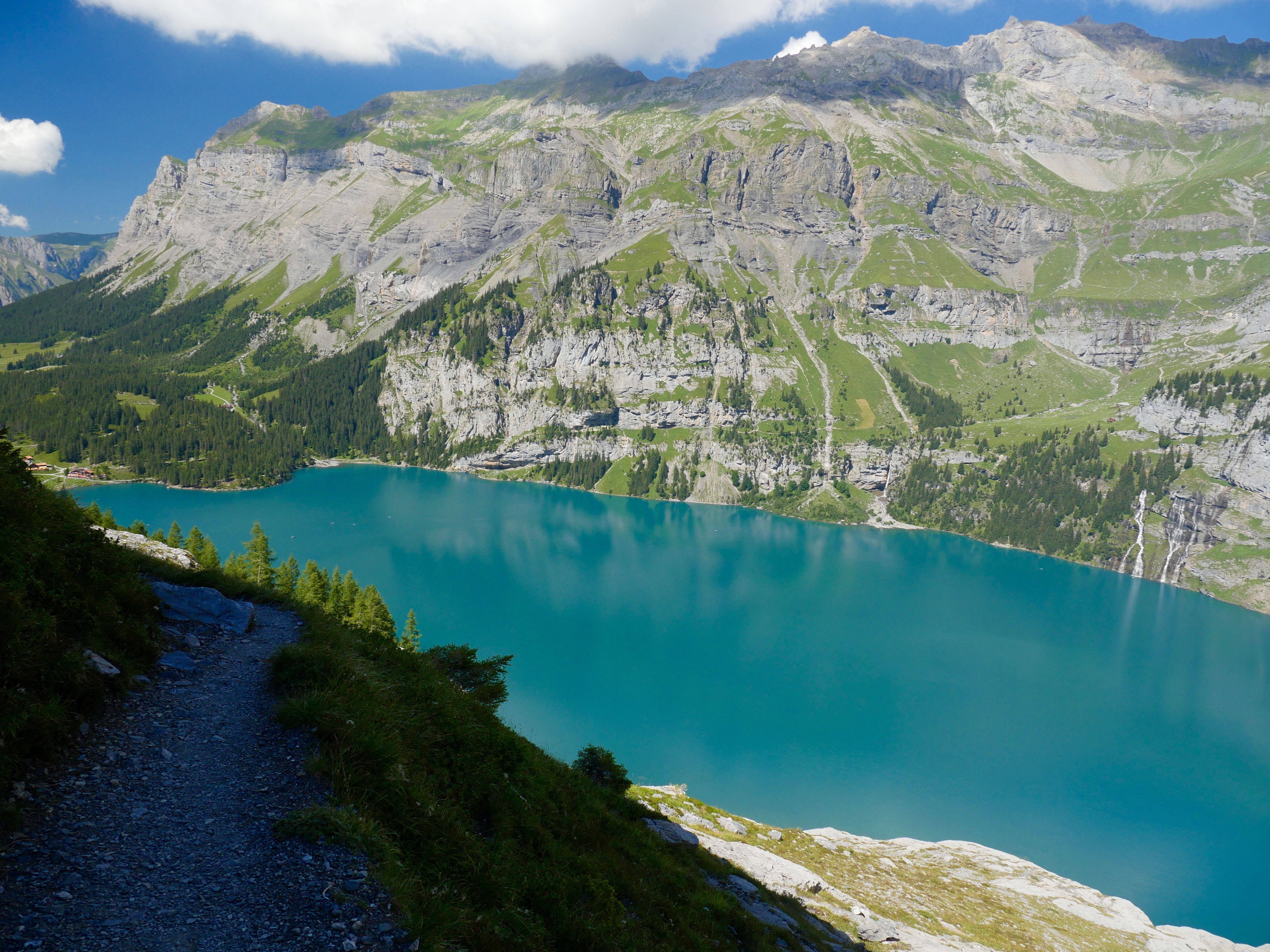 Hike the Fründenschnur Trail above Lake Oeschinsee