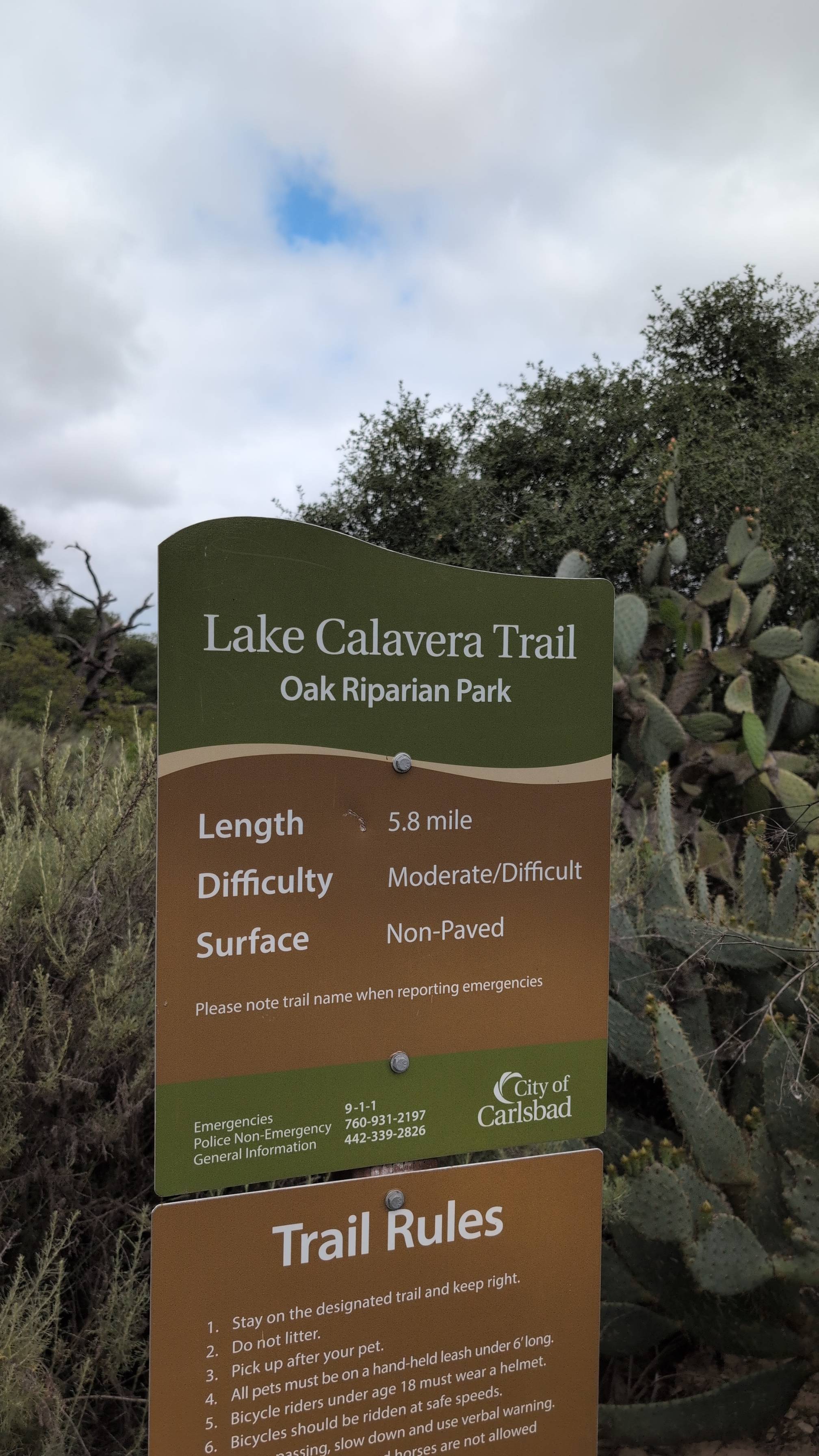 Lake Calavera via Oak Riparian Park