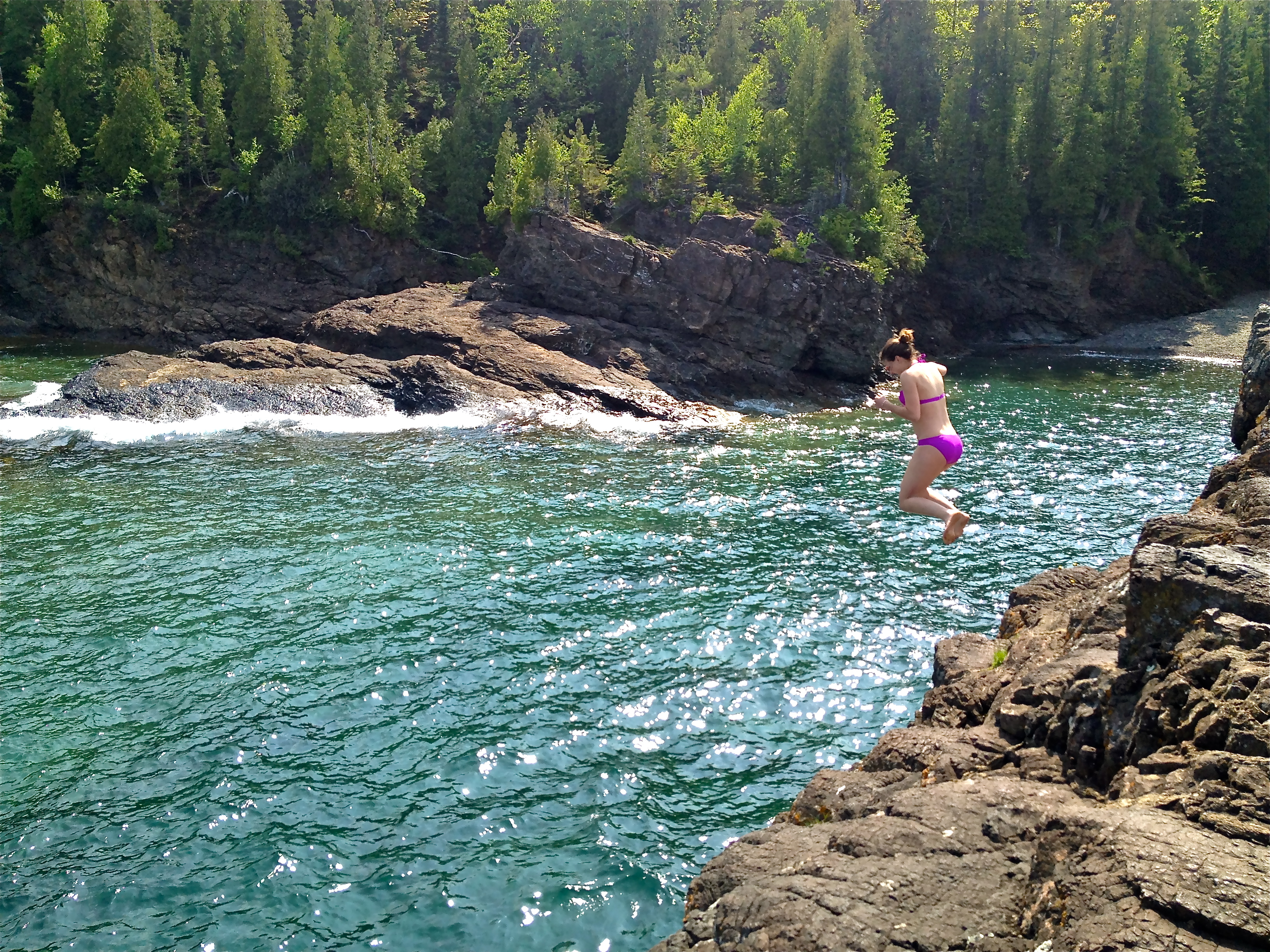 Cliff Jump At Black Rocks Cove, Marquette, Michigan