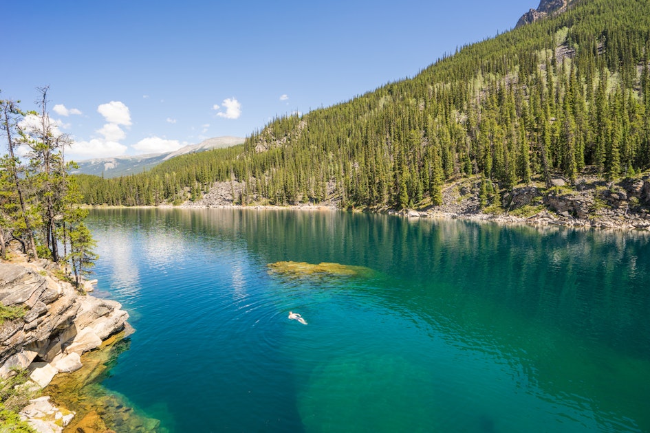 Swim at Jasper National Park's Horseshoe Lake, Canada