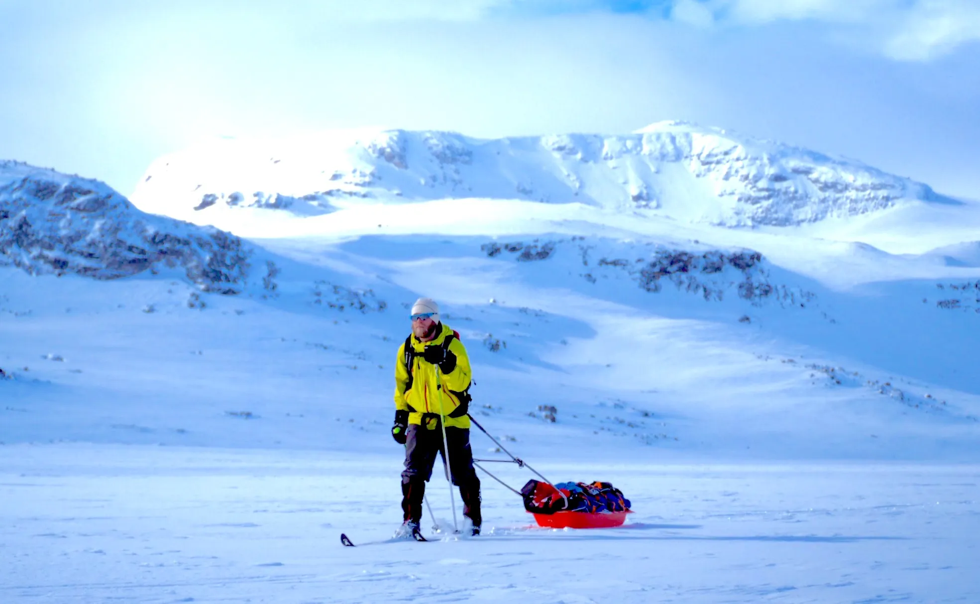 Ski across the Hardangerjokul Glacier, Norway