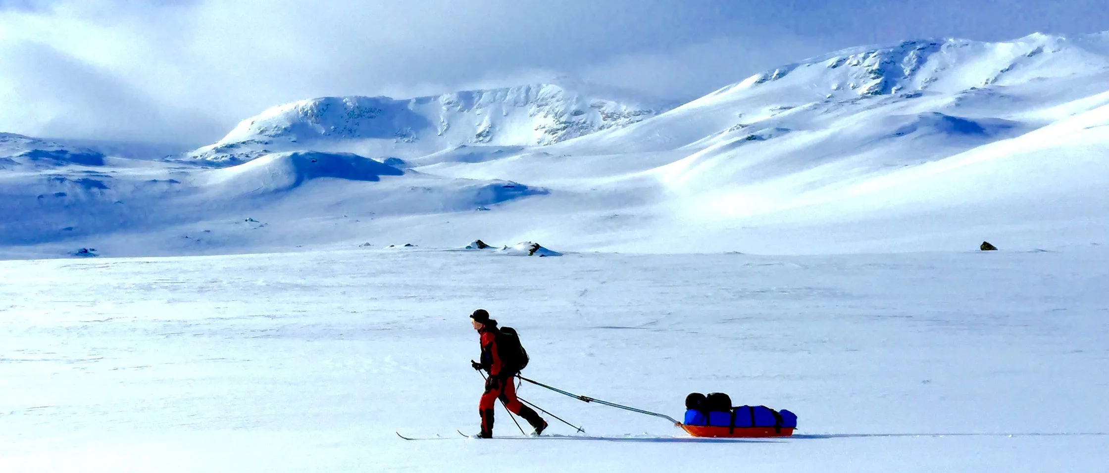 Ski across the Hardangerjokul Glacier, Norway