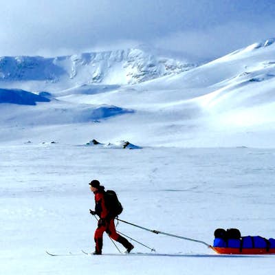 Ski across the Hardangerjokul Glacier, Norway