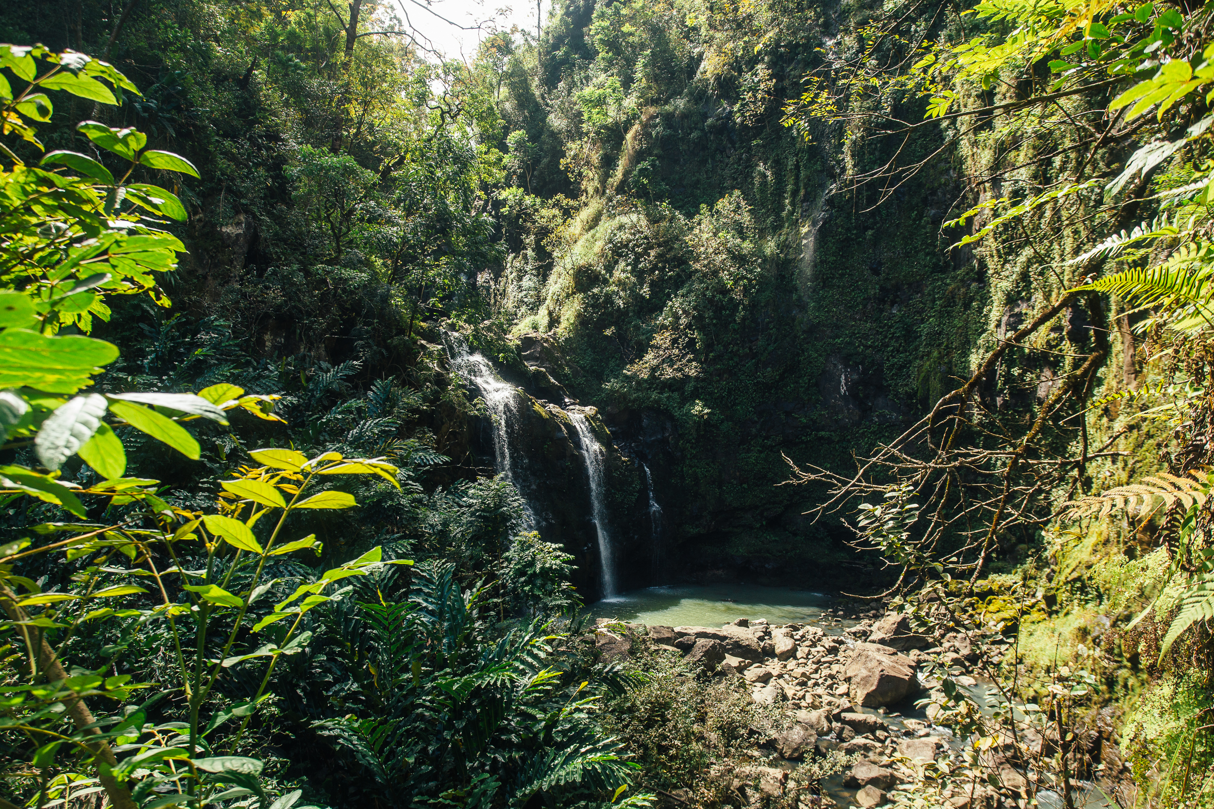 Take a Dip Under Upper Waikani (Three Bears) Falls