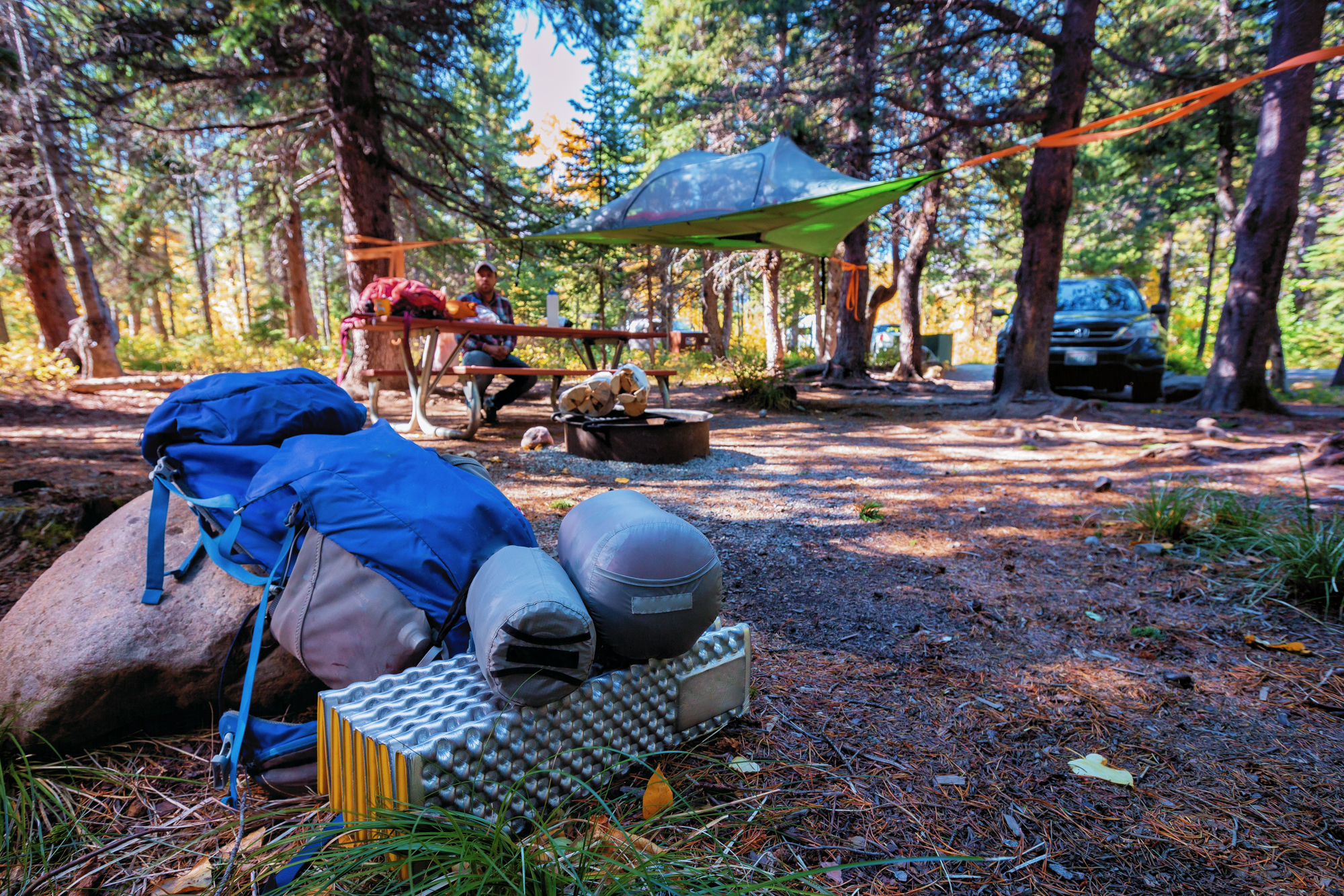 Camp at Many Glacier Campground in Glacier National Park, Browning, Montana