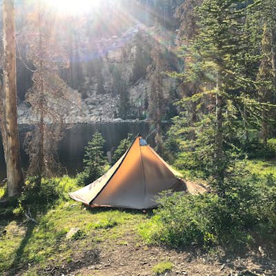 Camp at Pyramid Lake in Murdock Basin of Utah's Uinta Mountains